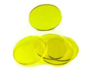Kształty akrylowe - transparentne, żółte, 5 sztuk, koła, 55x3 mm