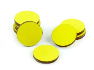 Kształty drewniane - żółte, 10 sztuk, koła, 22x3 mm