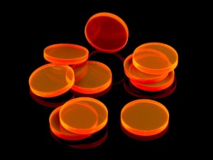 Żetony okrągłe, 10 sztuk, FLUO, przezroczyste - pomarańczowe, 22 mm