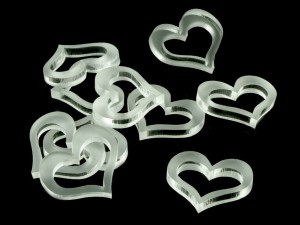 Żetony satynowe w kształcie serca, 10 sztuk, długość ok. 22 mm
