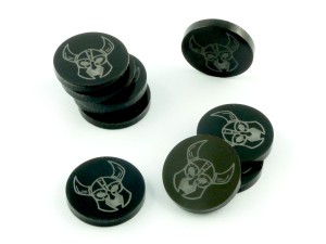 Żetony okrągłe z grafiką hełmu, 10 sztuk, czarne, 22 mm