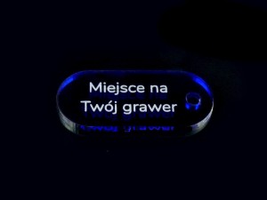 Brelok 5 cm, niebieski przezroczysty, z grawerunkiem