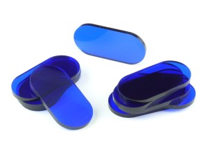 Podstawki pod figurki, 10 sztuk, kształt pigułki, transparentne-niebieskie, 25x50x3 mm