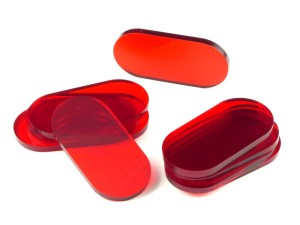 Podstawki pod figurki, 10 sztuk, kształt pigułki, transparentne-czerwone, 25x50x3 mm