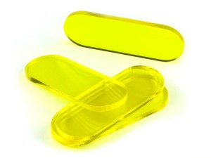 Podstawki pod figurki, 5 sztuk, kształt pigułki, transparentne-żółte, 25x70x3 mm