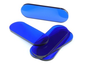 Podstawki pod figurki, 5 sztuk, kształt pigułki, transparentne-niebieskie, 25x70x3 mm