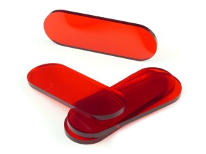 Podstawki pod figurki, 5 sztuk, kształt pigułki, transparentne-czerwone, 25x70 mm