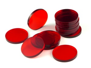Podstawki pod figurki, 15 sztuk, okrągłe, transparentne-czerwone, 32x3 mm