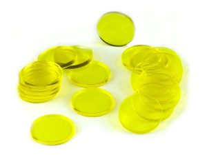 Podstawki pod figurki, 20 sztuk, okrągłe, transparentne-żółte, 25x3 mm