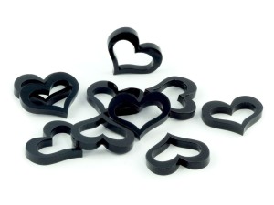 Żetony czarne w kształcie serca, 10 sztuk, długość ok. 22 mm