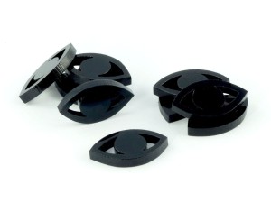 Żetony czarne w kształcie oka, 10 sztuk, długość ok. 22 mm
