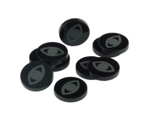 Żetony okrągłe z grafiką oka, 10 sztuk, czarne, 22 mm