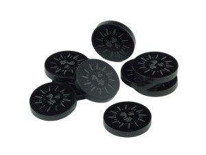 Żetony okrągłe z grafiką słońca, 10 sztuk, czarne, 22 mm