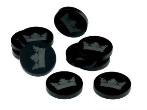 Żetony okrągłe z grafiką korony, 10 sztuk, czarne, 22 mm