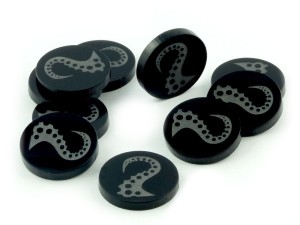 Żetony okrągłe z grafiką macki (v1), 10 sztuk, czarne, 22 mm