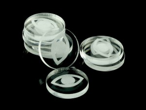 Żetony okrągłe z grafiką oka, 10 sztuk, przezroczyste, 22 mm