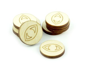 Żetony okrągłe z grafiką oka, 10 sztuk, drewniane, 22 mm