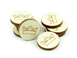 Żetony okrągłe z grafiką korony, 10 sztuk, drewniane, 22 mm,