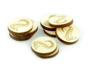 Żetony okrągłe z grafiką macki (v1), 10 sztuk, drewniane, 22 mm