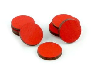 Żetony okrągłe, 10 sztuk, drewniane - czerwone, 22 mm
